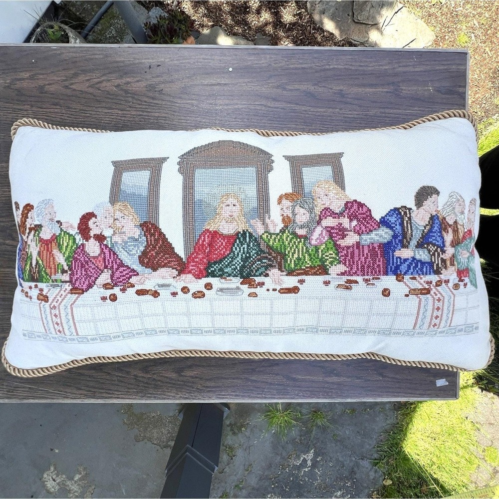 Janlynn The Last Supper Counted Cross Stitch Completed Sewn Pillow 22"x12"